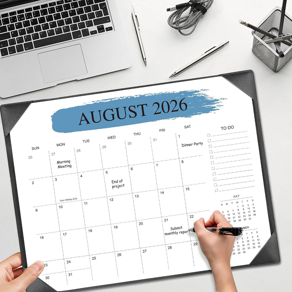 Desk Calendar 2026-2027 with Desktop Mat, 22"x17", Jul 2026-Dec 2027, Black