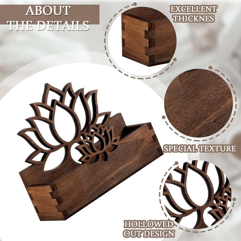 Qunclay 2 Pack Lotus Flower Business Card Holder, Wooden Decorative Business Card Holders for Desk Postcard Organizer Display Stand for Office Desktop(Dark Brown)