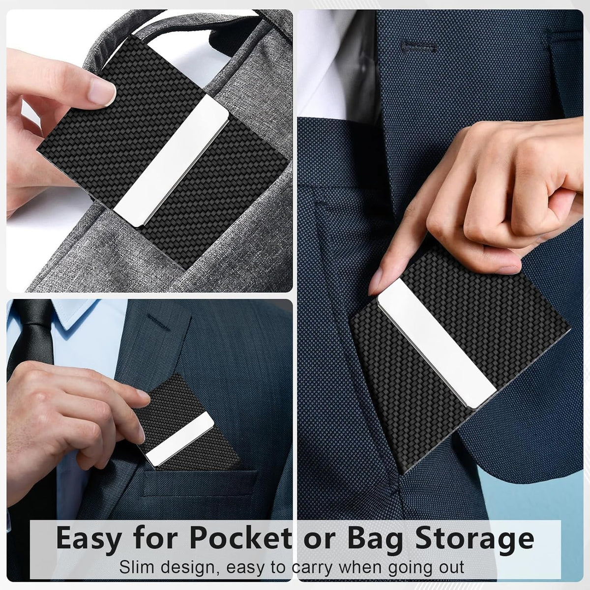 Black Carbon Business Card Holder with Magnetic Closure, Slim Metal PU Business Card Case for Men Women, 3.7 x 2.3 inches RFID Blocking Credit Cards Holder for Pocket or Bag Storage