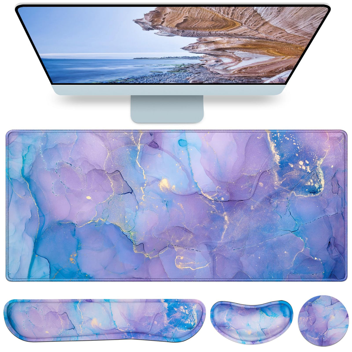 Desk Mat, Large Gaming Mouse Pad with Wrist Rest, 4in1 XXL Mousepad Floral
