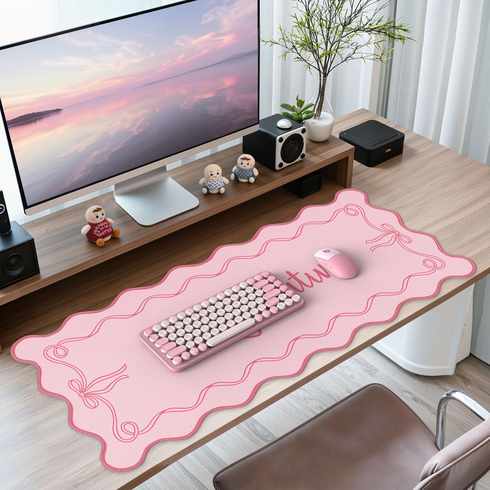 iCasso Blue Scalloped Mouse Mat, 35.4"x15.7" Computer Mat for Office
