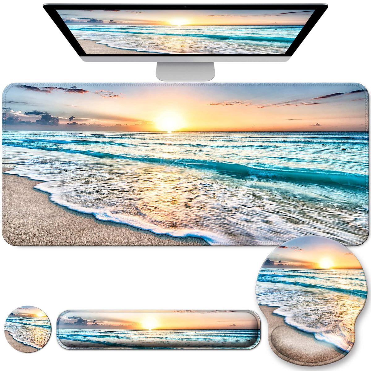 Desk Mat Set Keyboard and Mouse Pad with Wrist Rest Support