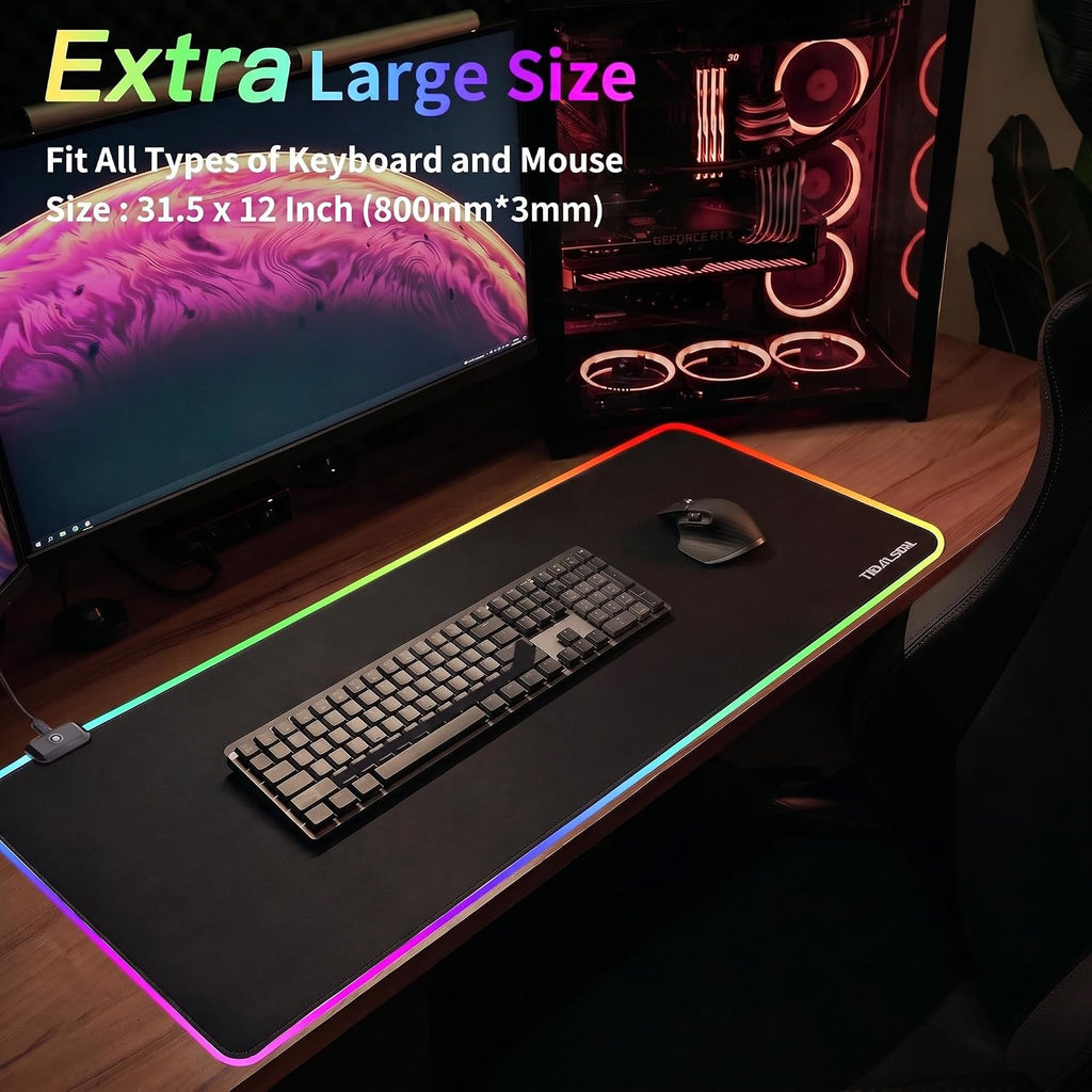 TIDALSOIL RGB Gaming Mouse Pad, 31.5x11.8 in Extended LED Desk Mat, Black