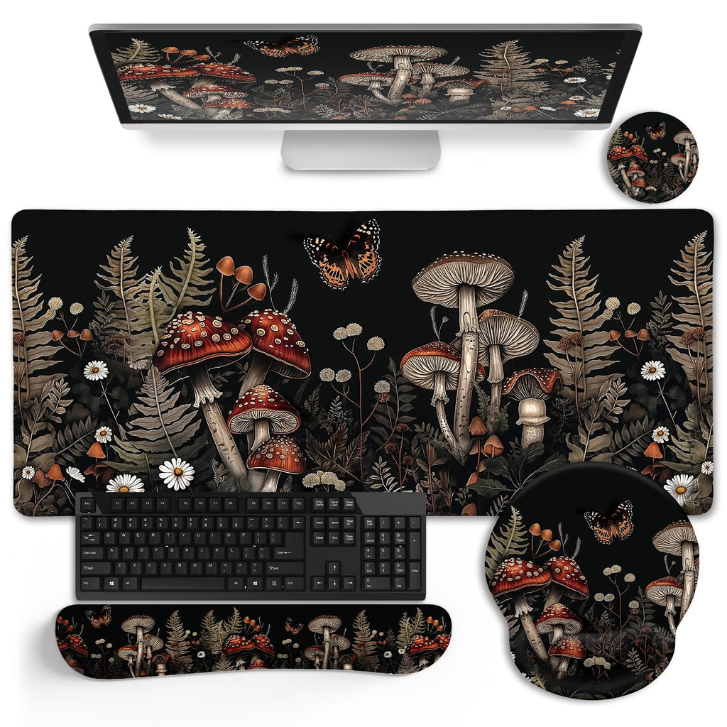 LIMKRIAN Goth Skull Mouse Pad Set Large Desk Mat for Desktop Decor