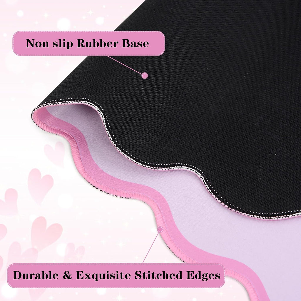 yuboo Scalloped Pink Fall Desk Mat, 31"×15.7" Rubber Desk Pad Gifts