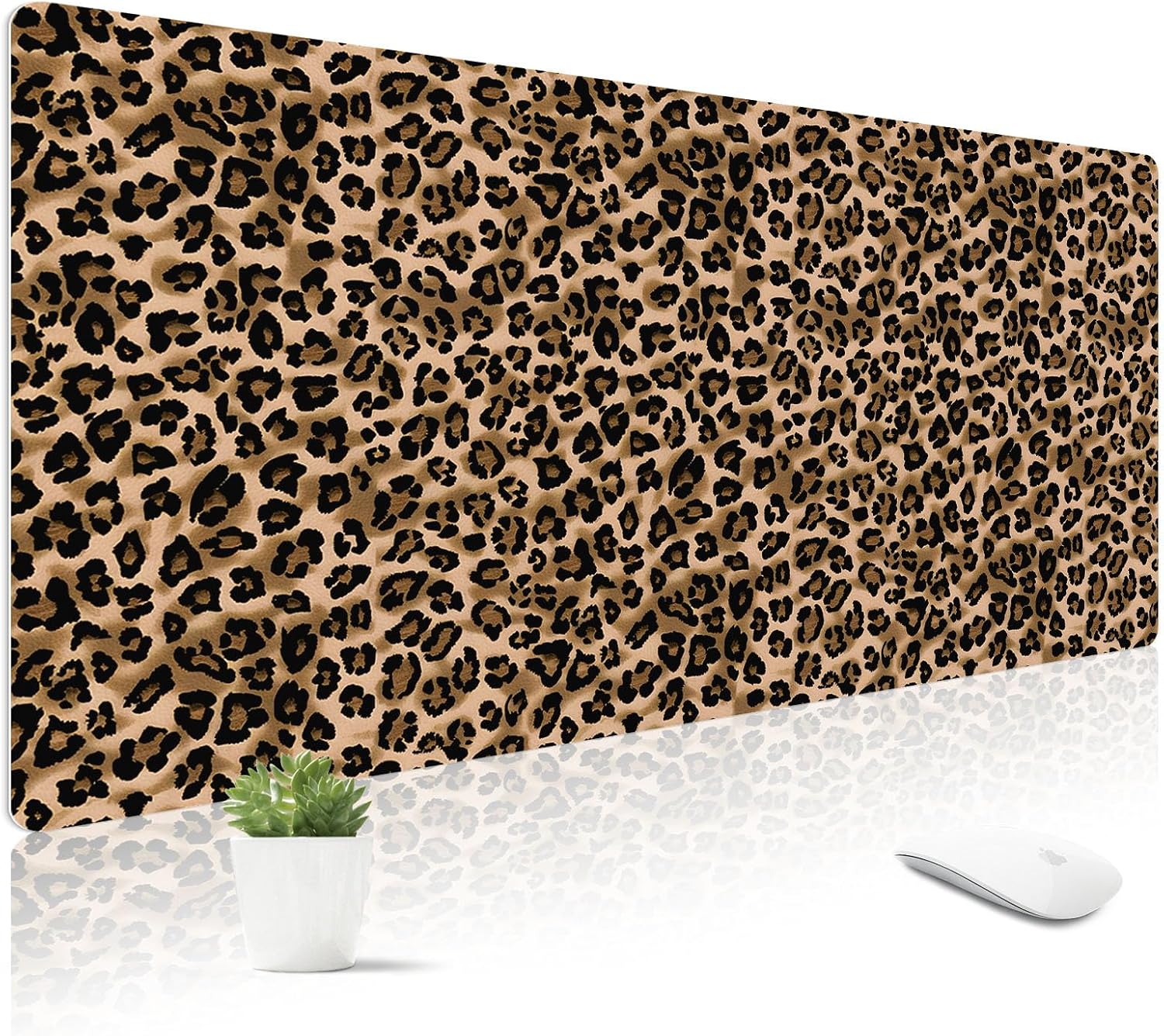 Leather Desk Mat for Keyboard, Extra Large Mouse Pad, Leopard