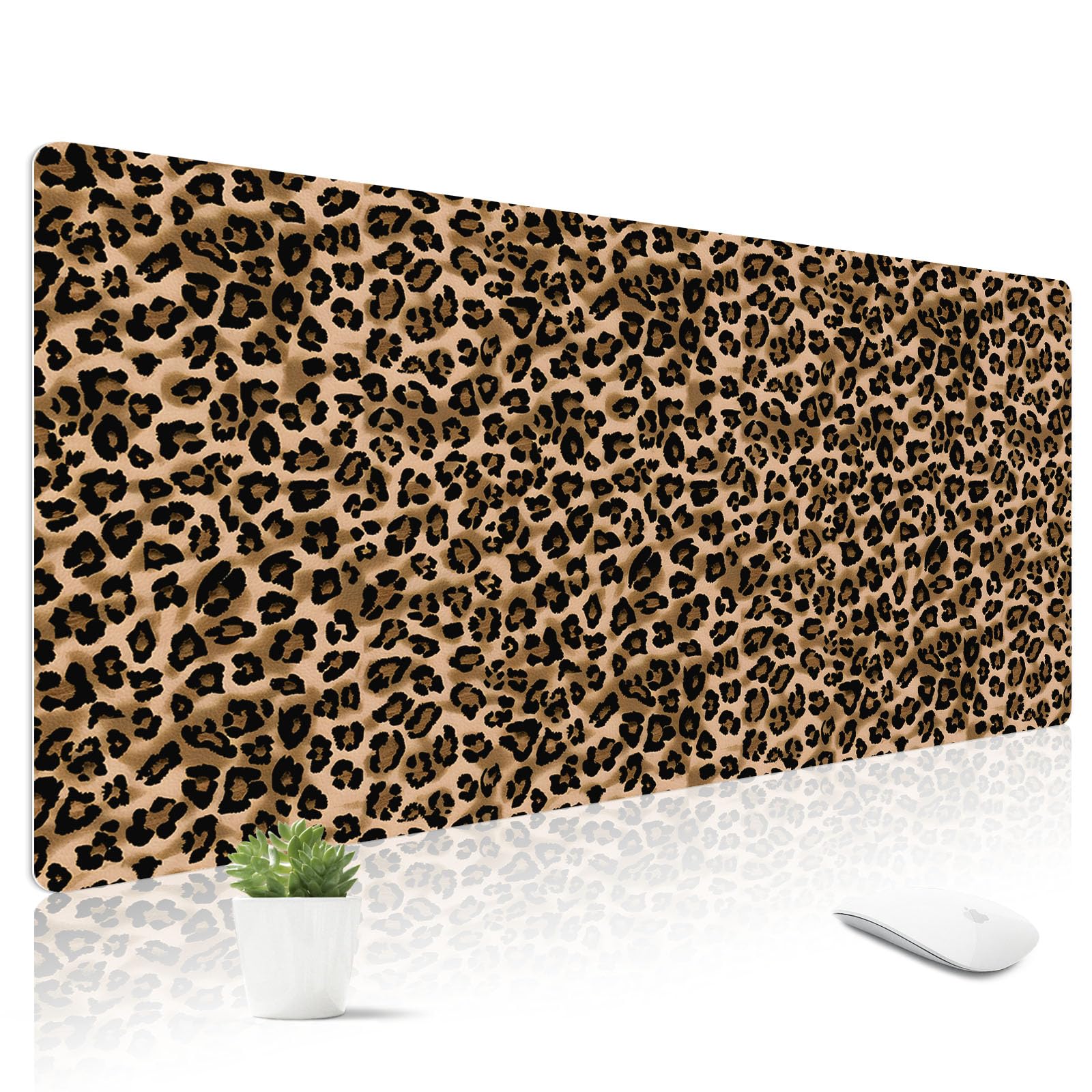 Leather Desk Mat for Keyboard, Extra Large Mouse Pad, Leopard