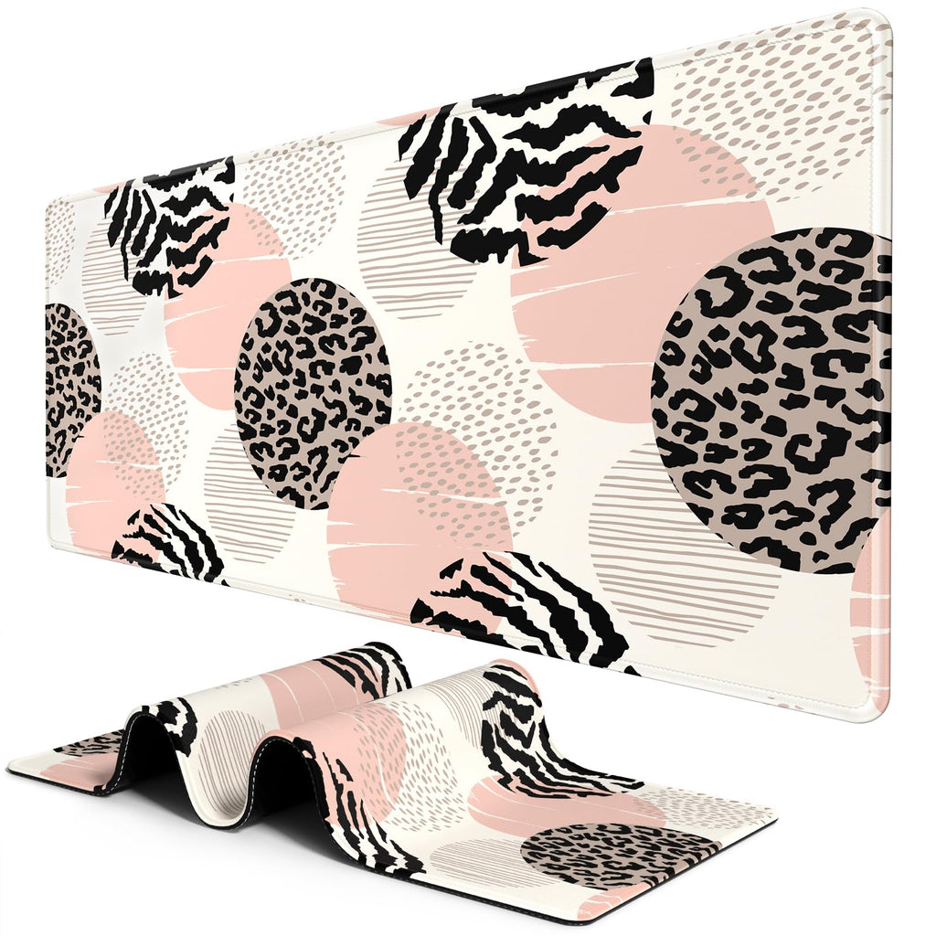 BOSOBO Extended Gaming Desk Mat, XXL Full Cover 31.5 x 11.8 Inches, Black Leopard Print