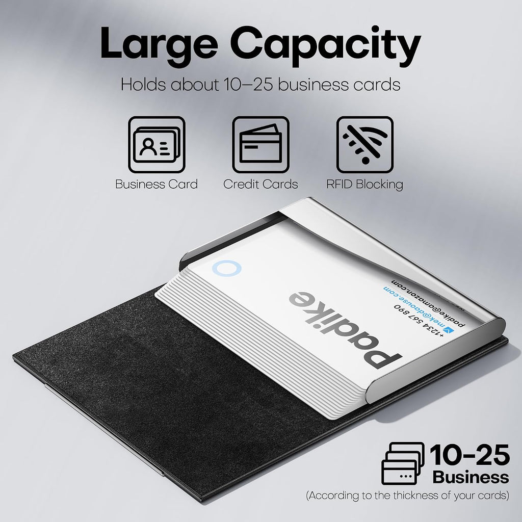Padike Business Card Holder/ Case Professional PU Leather & Stainless Steel Multi Wallet Credit Card ID Case/Holder for Men & Women. (Black)