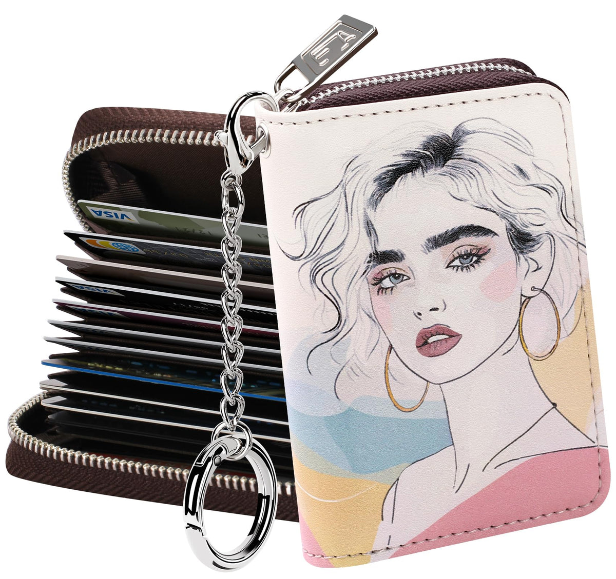 FurArt Zipper Wallet Women RFID Credit Card Holder keychain Wallet