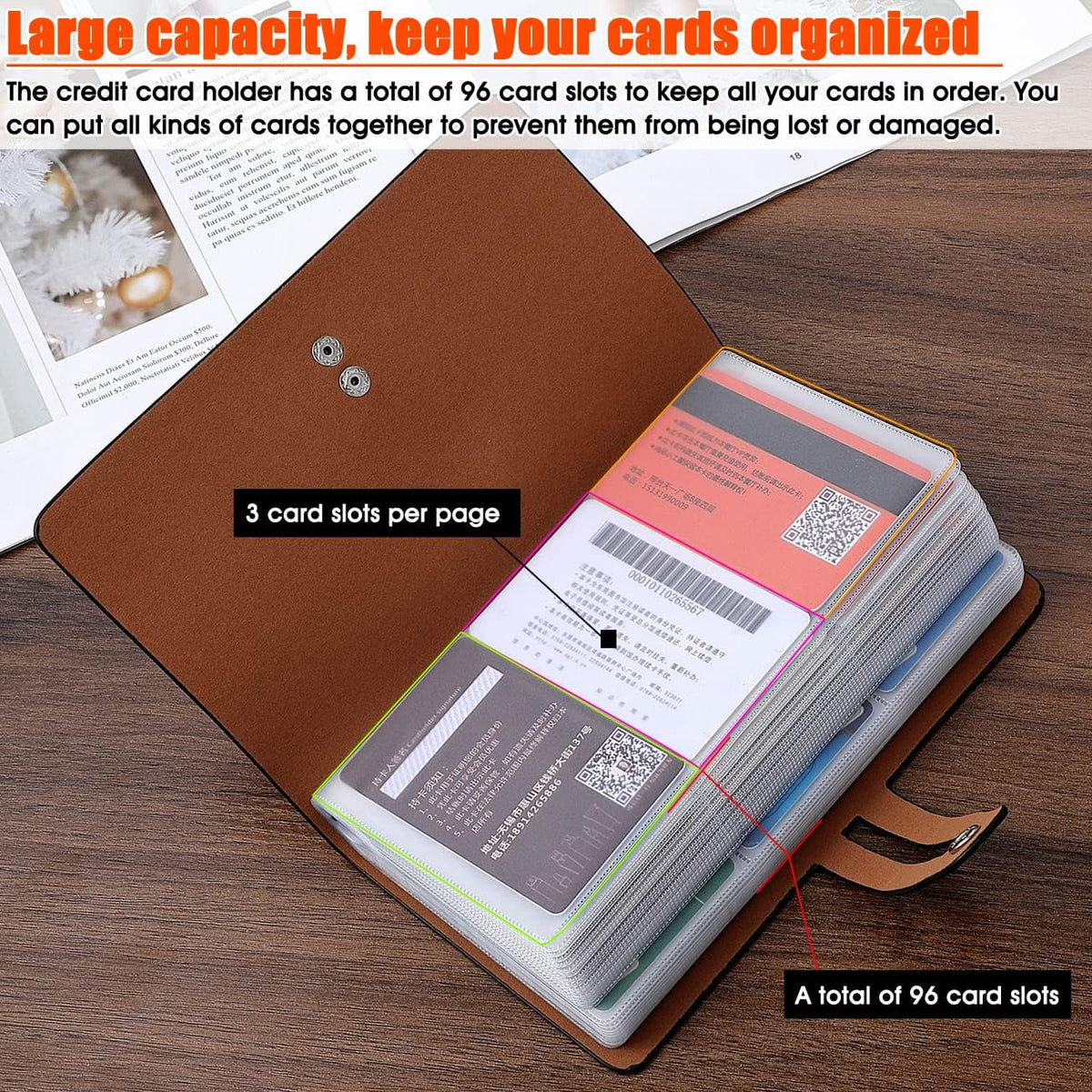 RFID Credit Card Holder Organizer, Leather Business Card Organizer with 96 Card Slots, Business Card Book to Keep Cards Neatly Organized and Prevent Jumbling, Loss, or Damage (Black)