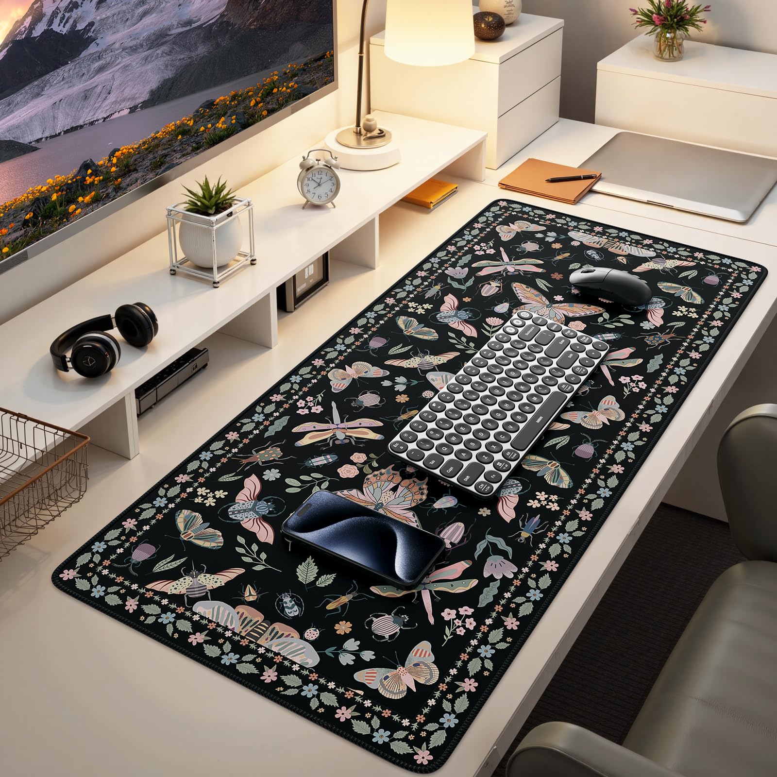 iCasso Desk Cover Mat, Office Mouse Pad,35.4x15.7in,Retro Black