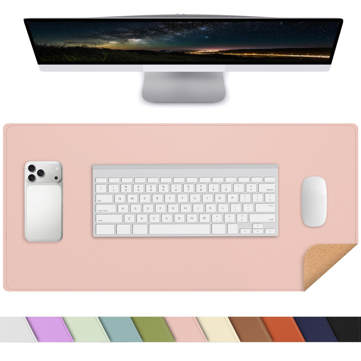 AFIING Desk Mat 35.4" x 17", Cork & PU Leather Desk Pad, Black
