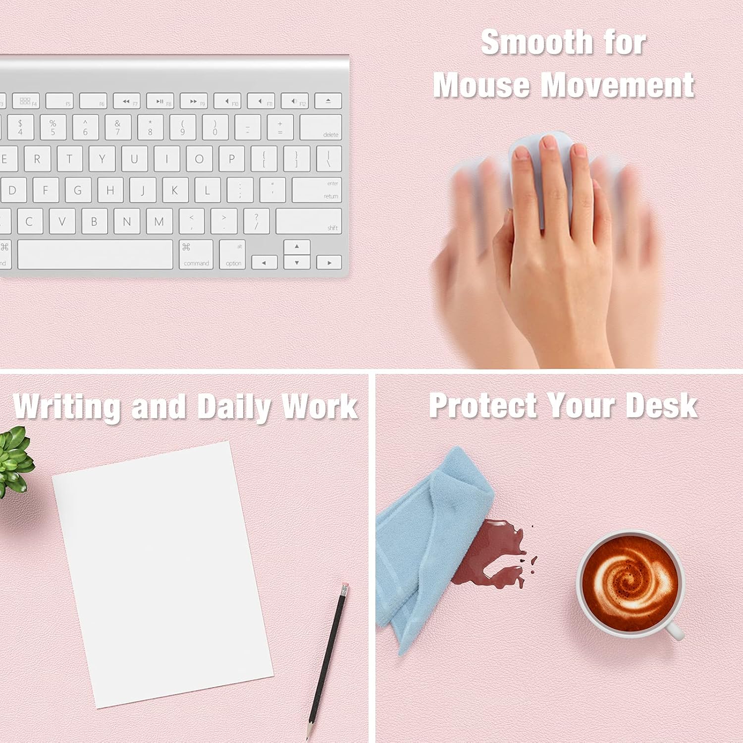 Hsurbtra Desk Pad, 30" x 14" PU Leather Desk Mat, XL Extended Mouse Pad, Waterproof Desktop Blotter Protector, Non-Slip Ultra Thin Large Laptop Keyboard Writing Mat for Office Home, Pink