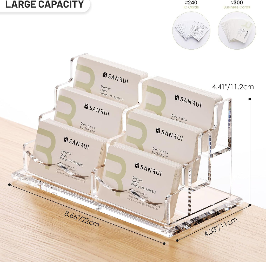 SANRUI Clear Acrylic Desk Business Card Holder, 6 Horizontal Slots