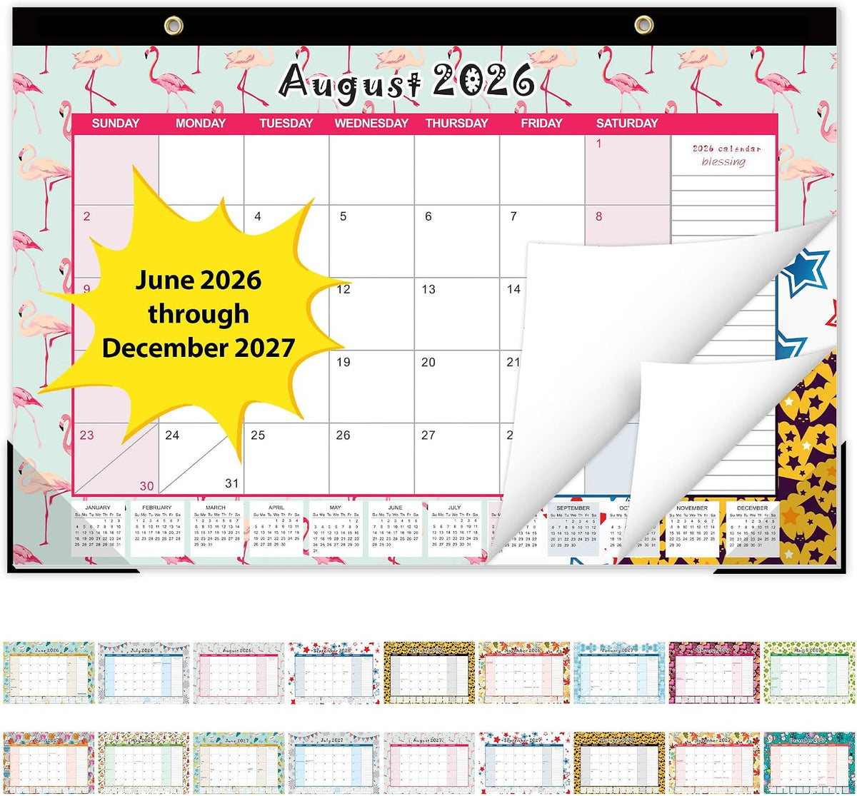 GuassLee Desk Calendar 2026-2027, Jun 2026-Dec 2027, 17"x11.5"