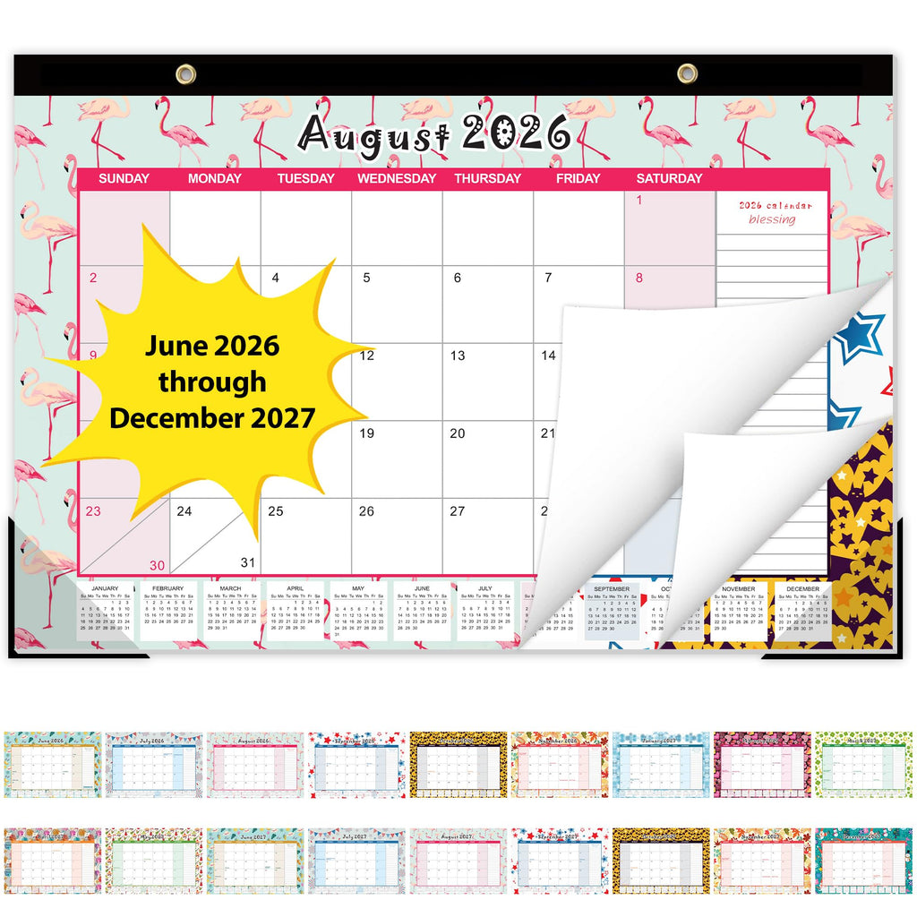 GuassLee Desk Calendar 2026-2027, Jun 2026-Dec 2027, 17"x11.5"