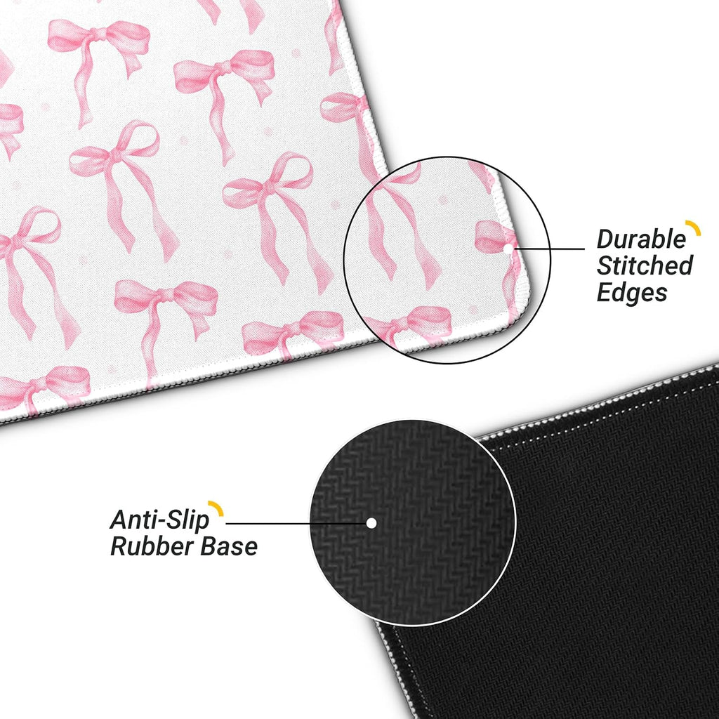 Large Computer Mouse Pad with Non-Slip Base for Desktop, Cute Gaming Mouse Mat with Stitched Edges, Long Extended Anime Mousepad for Laptop, 31.5 x 11.8 inches (Cute Ribbon Bow)