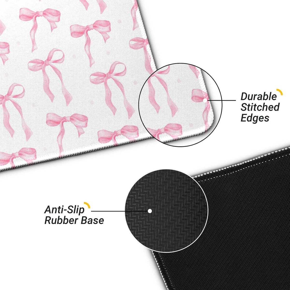 Large Computer Mouse Pad with Non-Slip Base for Desktop, Cute Gaming Mouse Mat with Stitched Edges, Long Extended Anime Mousepad for Laptop, 31.5 x 11.8 inches (Cute Ribbon Bow)