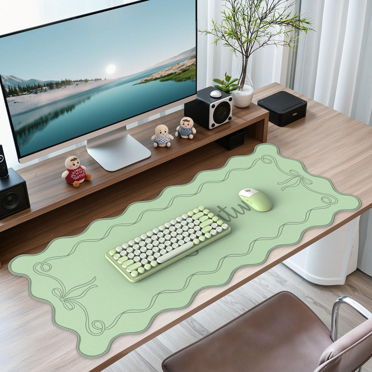 iCasso Blue Scalloped Mouse Mat, 35.4"x15.7" Computer Mat for Office