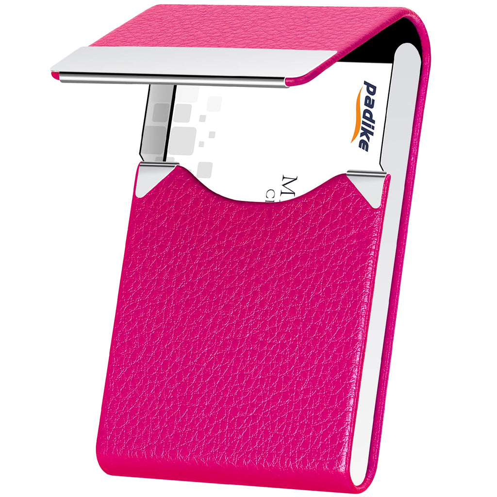 Padike PU Leather Business Card Holder for Women Slim Pocket Business Name Card Holder Stainless Steel Business Card Case with Magnetic Shut (Purple)