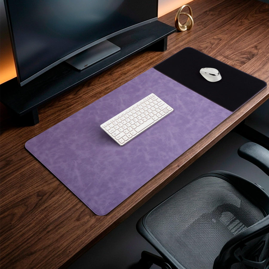 HAUTOCO Cork Desk Mat 31.5"x15.7", Distressed PU Leather & Cloth Desk Pad