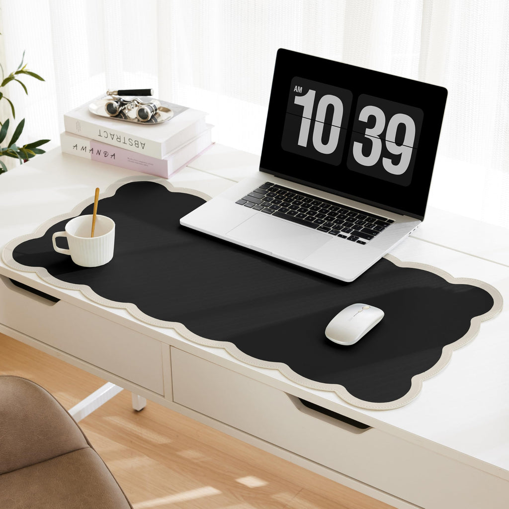 Scalloped Desk Mat, 31.5" x 15.7" Large Cute Aesthetic Desk Accessories, PU Leather Computer Laptop Desk Mouse Keyboard Pad, Desk Writing Mat for Vanity/Work/Home Decor (Pink, 31.5" x 15.7")