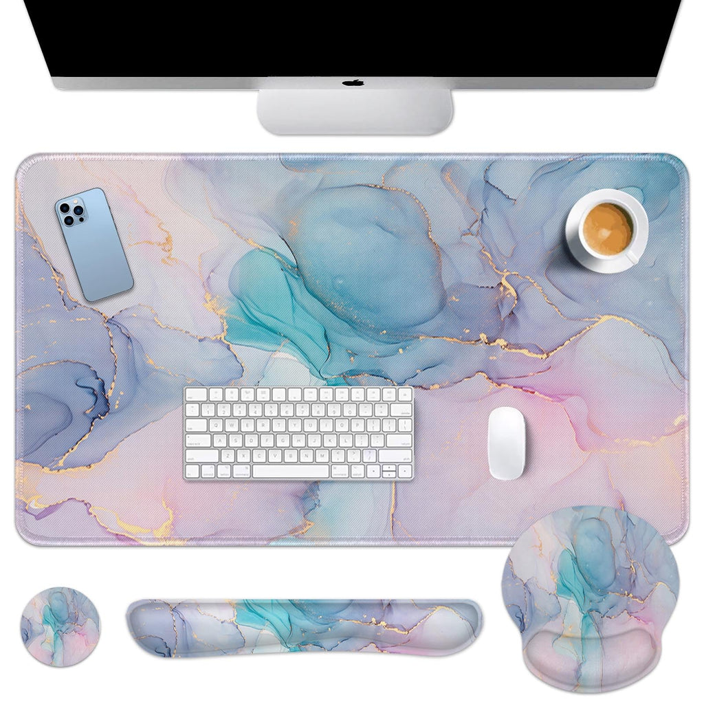 Britimes Keyboard Mouse Pad Set, 4 in 1 Desk Mat Set, Pink Rose Gold