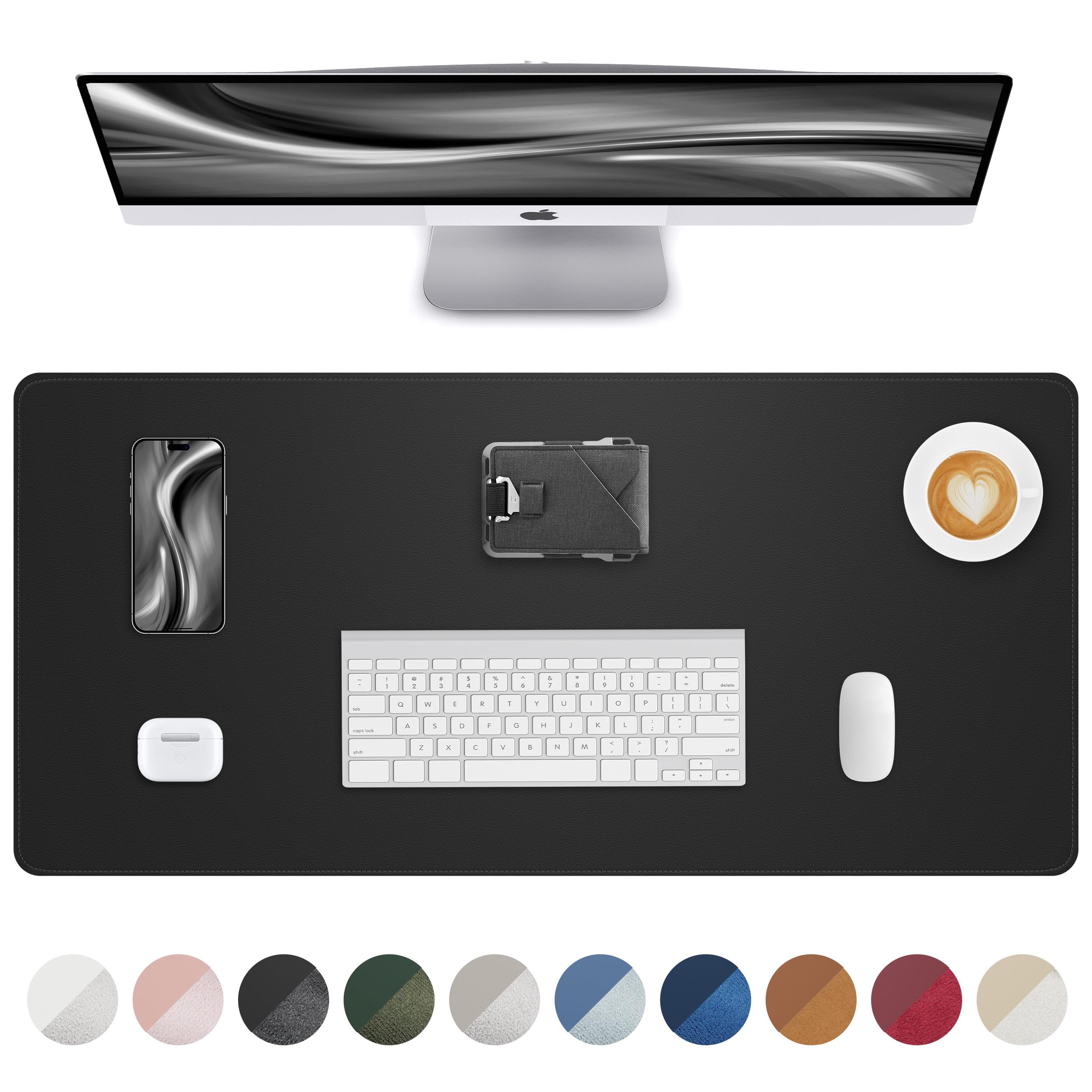 AFIING Large Desk Mat 55" x 24" - PU Leather Desk Pad Protector, Waterproof Non-Slip Extended Mouse Pad for Office Desk, Keyboard, Laptop and Home Workspace (Black)