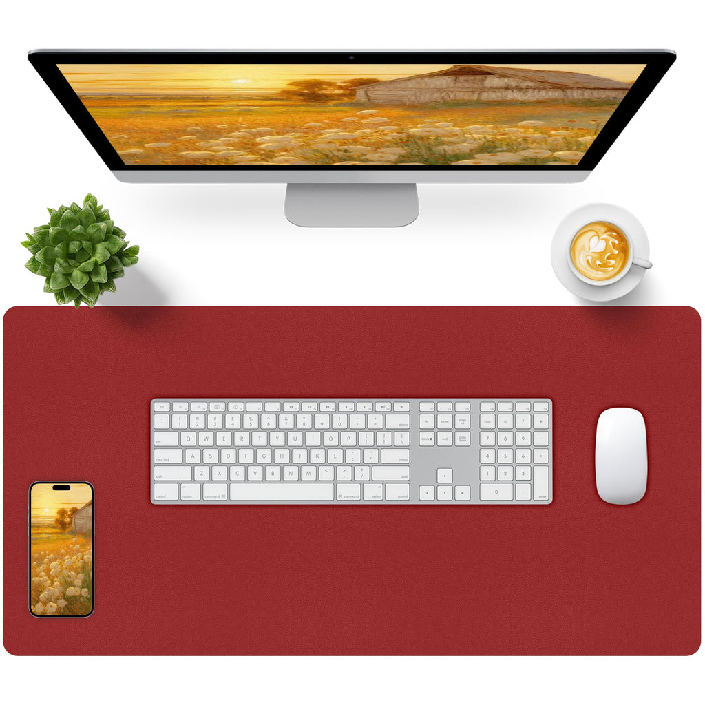 Bloss Leather Desk Pad and Keyboard Wrist Rest, Large Mouse Pad + Keyboard Pad+Mouse Wrist Support, Non-Slip Desk Mat Protector for Office, Home(31.5×15.7 Inches,Beige)