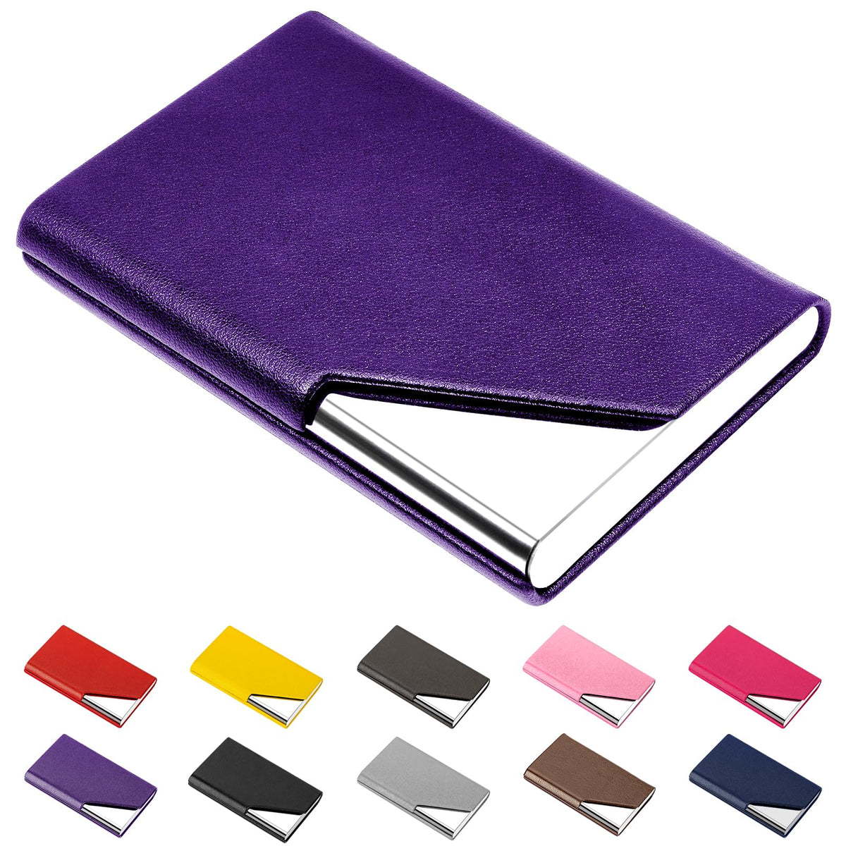Padike Business Card Holder, Upgraded Leather Business Card Case Pocket Card Holders for Men or Women, Metal Slim Name Card Holder RFID Blocking Business Card Carrier with Magnetic Closure(Black)