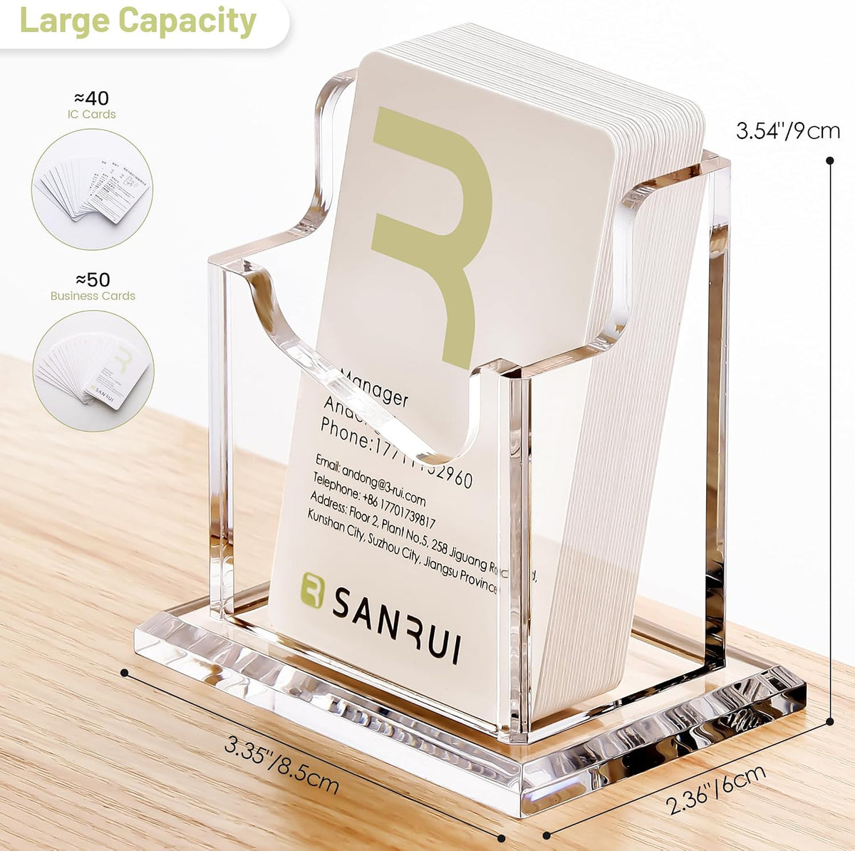 SANRUI Acrylic Business Card Holder for Desk, Clear Vertical Card Organizer