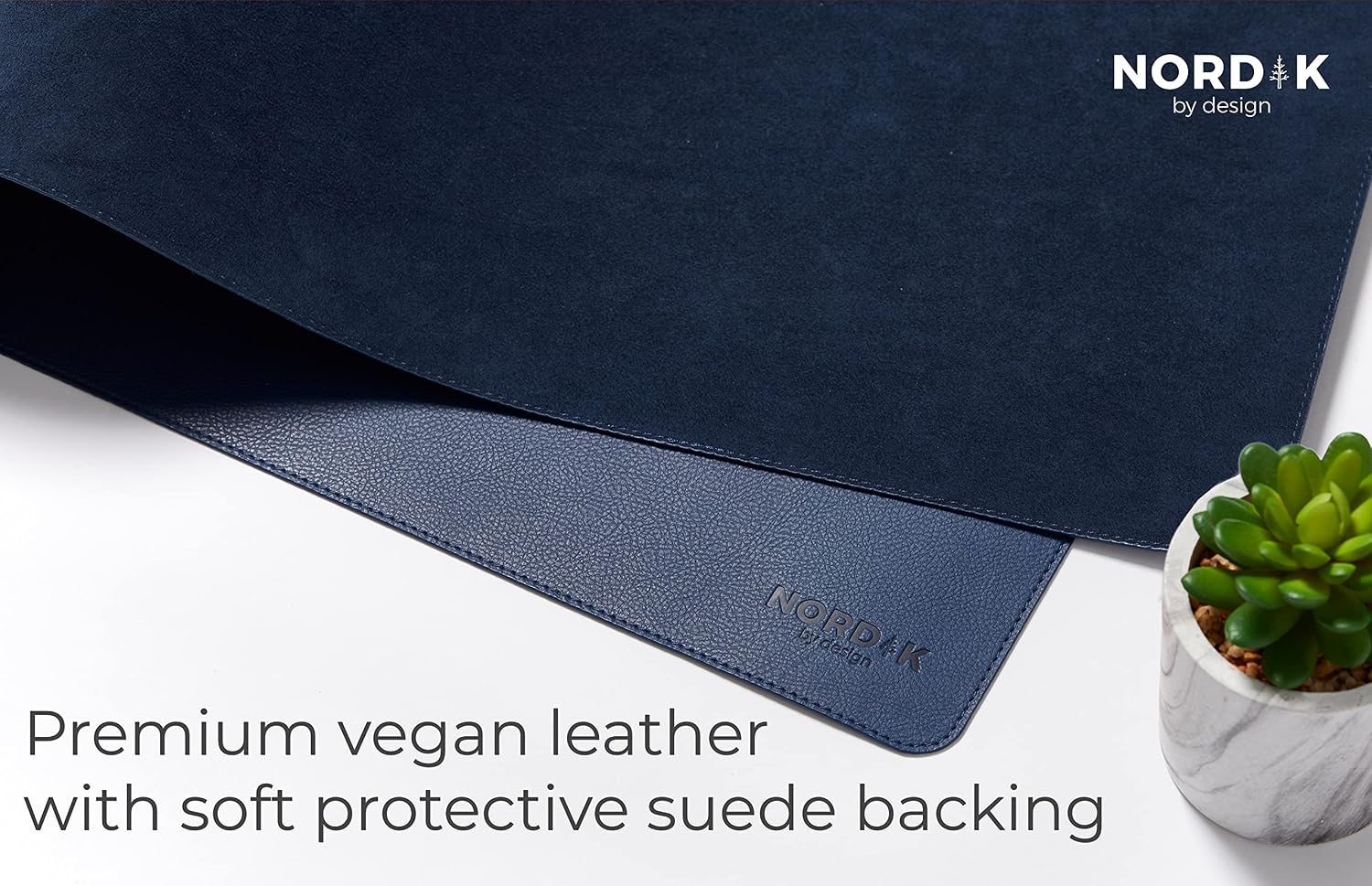 Nordik Leather Desk Mat - Midnight Blue - Large Leather Desk Pad 35x17 in