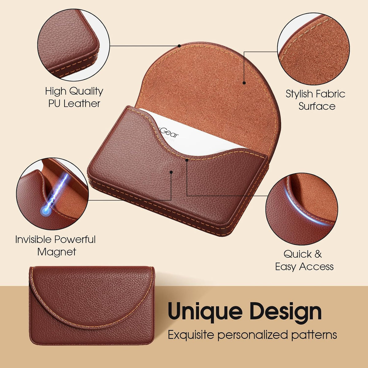 MaxGear Business Card Holder Case, PU Leather Business Card Case, Coffee