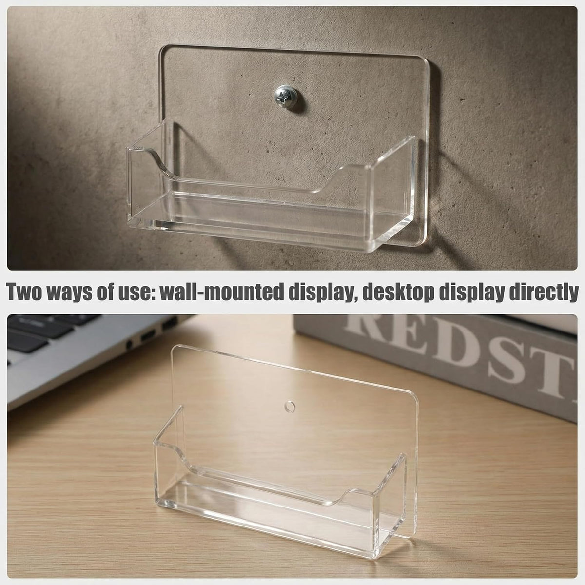 Wesiti 4 Pcs Individual Acrylic Business Card Holders, Wall & Desk Display