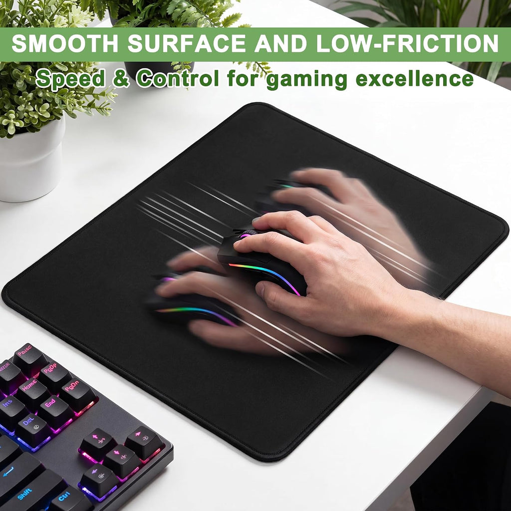 3 Pack Mouse Pad, Stitched Edges and Non-Slip Rubber Base, Black