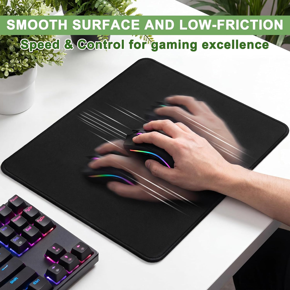 3 Pack Mouse Pad, Stitched Edges and Non-Slip Rubber Base, Black