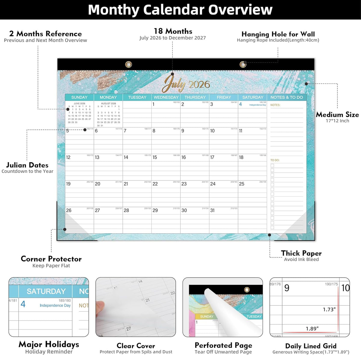 Tcamp Desk Calendar 2026-2027, Large Desktop/Wall Monthly Calendar