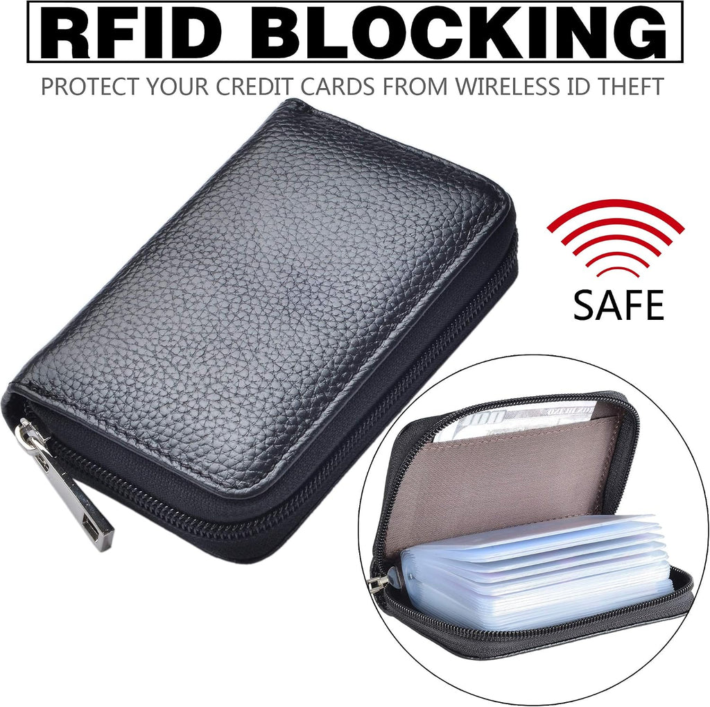 Easyoulife Genuine Leather Credit Card Holder Zipper Wallet With 26 Card Slots