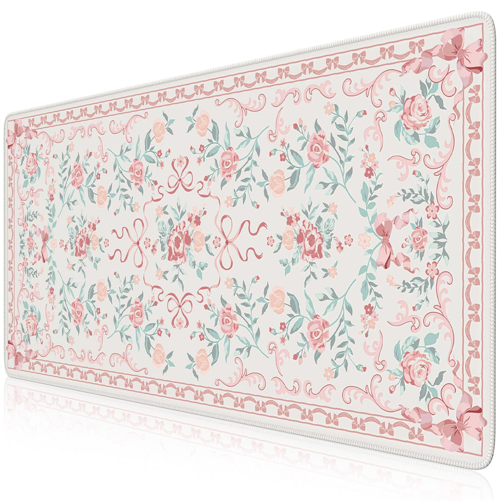 iCasso Desk Mat,Mouse Pad for Office Desk,35.4x15.7in,Pink Flowers