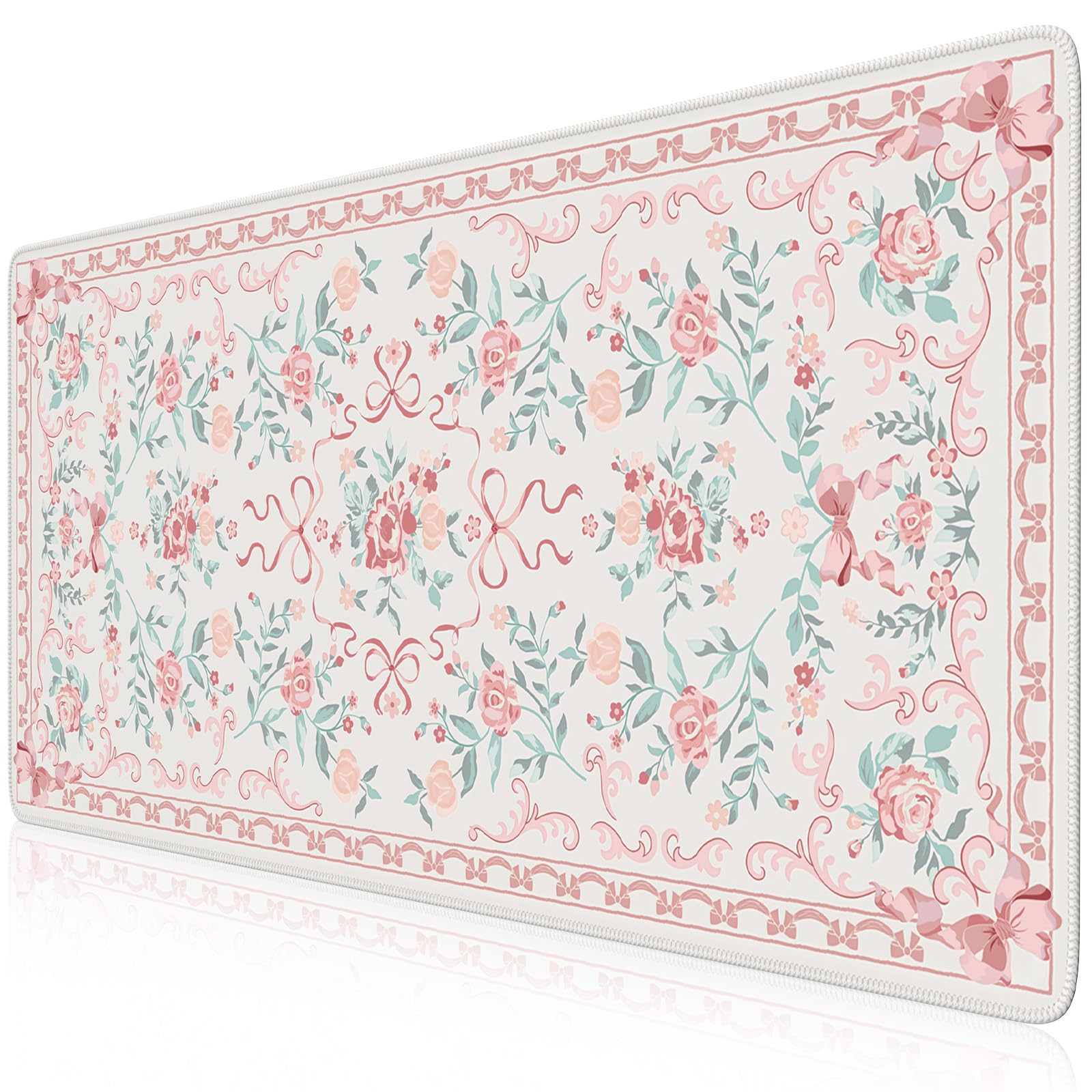 iCasso Desk Mat,Mouse Pad for Office Desk,35.4x15.7in,Pink Flowers