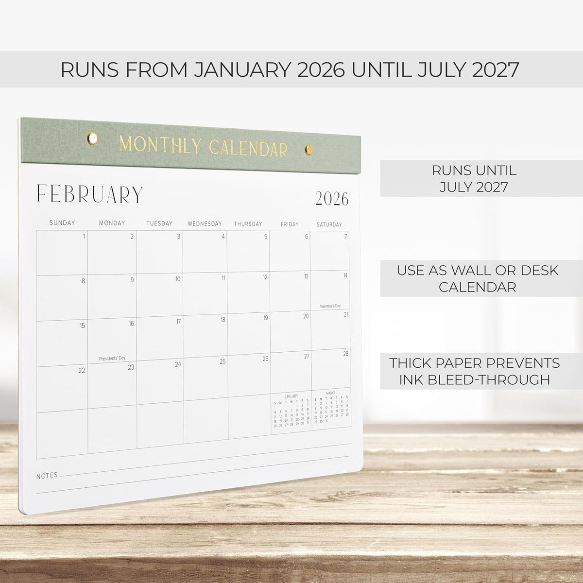 Aesthetic 2026-2027 Desk Calendar - Runs From January 2026 Until July 2027