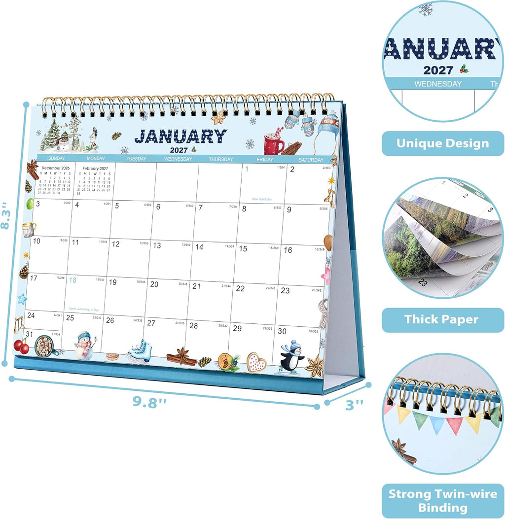 2027 Desk Calendar - Standing Flip Desk Calendar 2027, Jan 2027 - Dec 2027