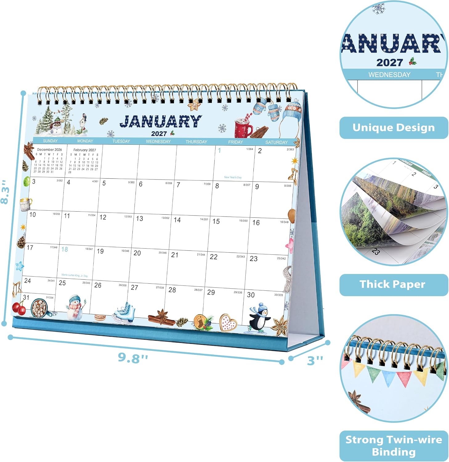 2027 Desk Calendar - Standing Flip Desk Calendar 2027, Jan 2027 - Dec 2027