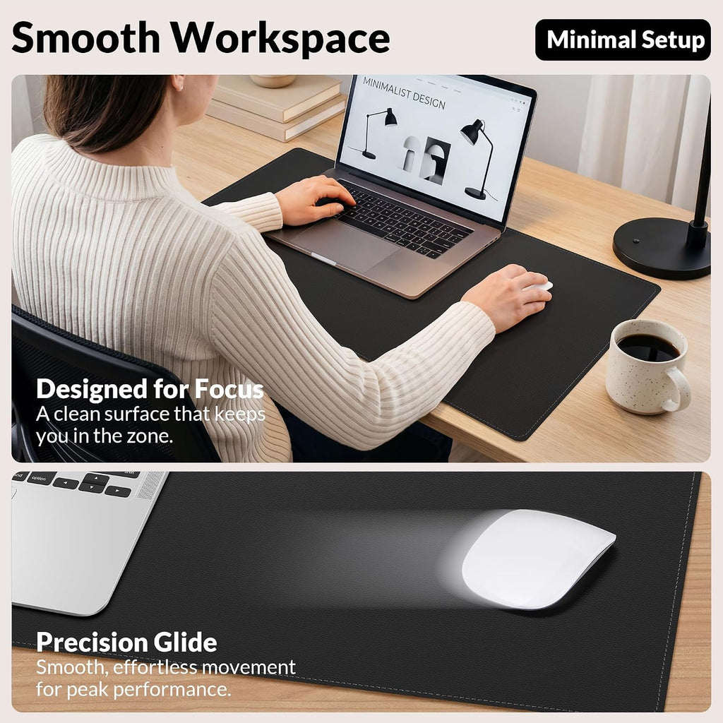 AFIING Desk Mat 35.4" x 17", Cork & PU Leather Desk Pad, Black