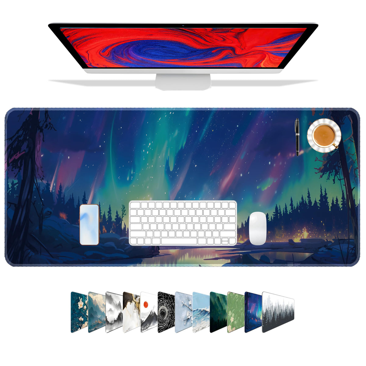 Galdas Mouse Pad For Gaming,Forest Background Pattern XXL XL Large Mouse Mat Long Extended MousePad Desk Mat Non-Slip Rubber Mice Pads Stitched Edges Thin (31.5 x 11.8 x 0.12 Inches) Tree