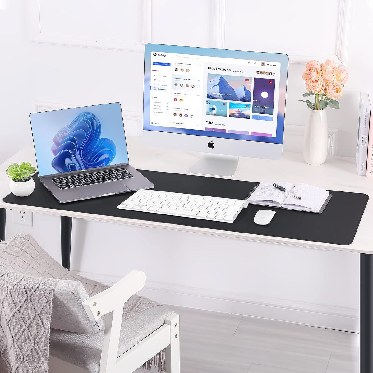 AFIING Large Desk Mat, 47" x 17", Black