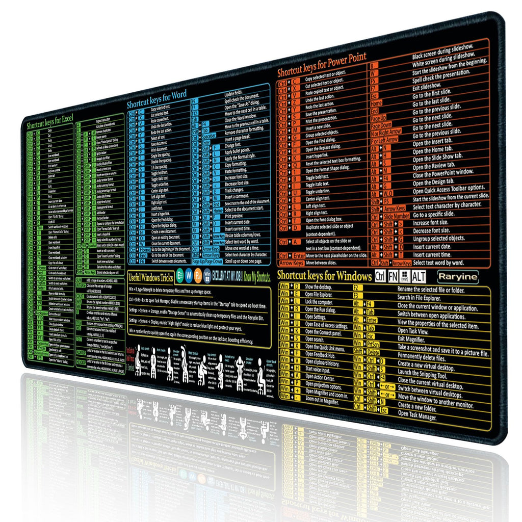 Excel/Word/Power Point/Windows Mouse pad,Non-Slip&Waterproof Large Gaming Office pc Desk mat,Over 200 Keyboard Shortcuts Mousepad(27.6L x 11.8W inches)