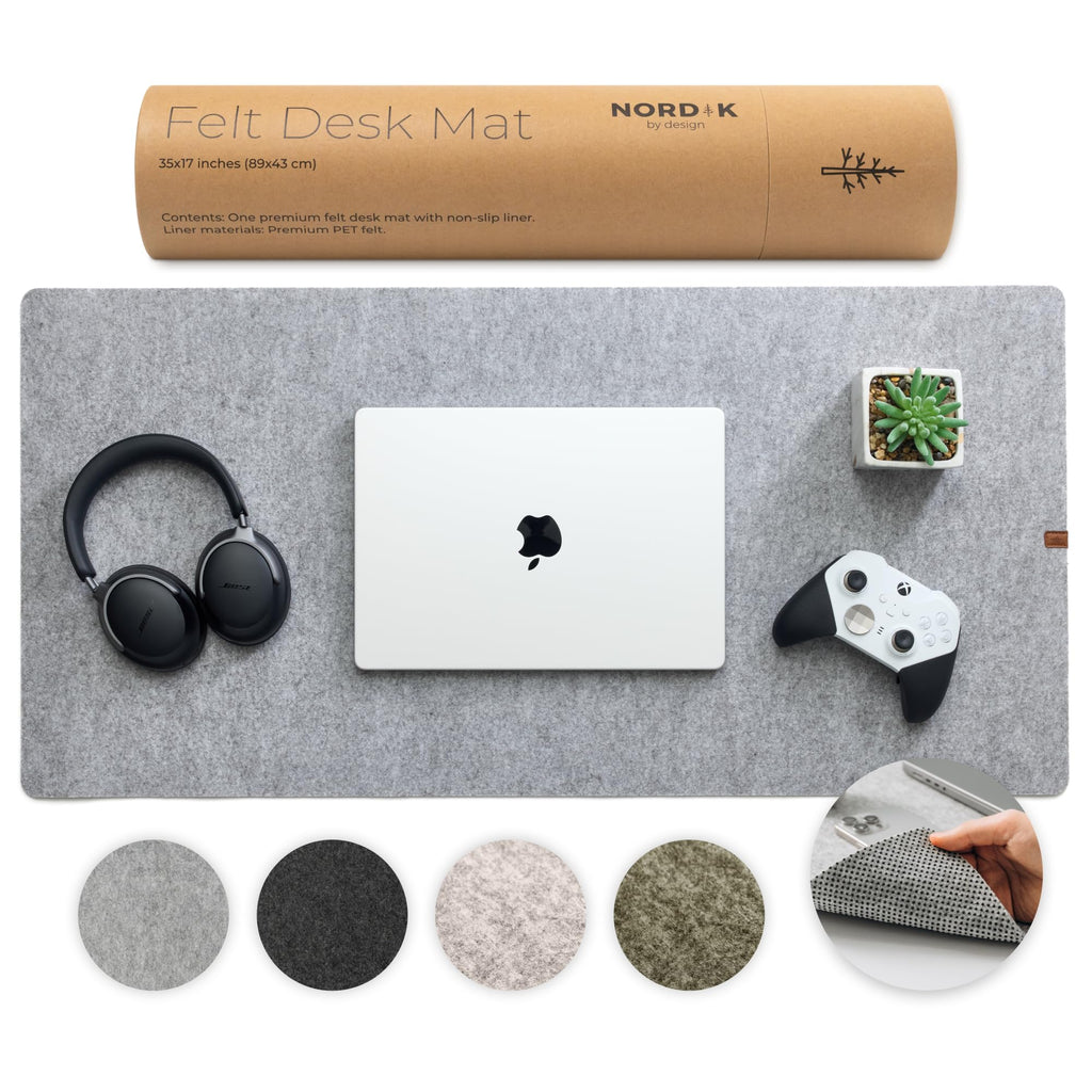Nordik Felt Desk Mat - Large Felt Desk Pad - Charcoal 35 x 17 inches