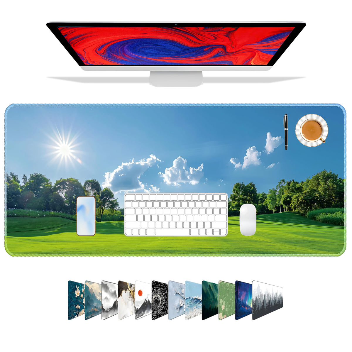 Galdas Mouse Pad For Gaming,Forest Background Pattern XXL XL Large Mouse Mat Long Extended MousePad Desk Mat Non-Slip Rubber Mice Pads Stitched Edges Thin (31.5 x 11.8 x 0.12 Inches) Tree